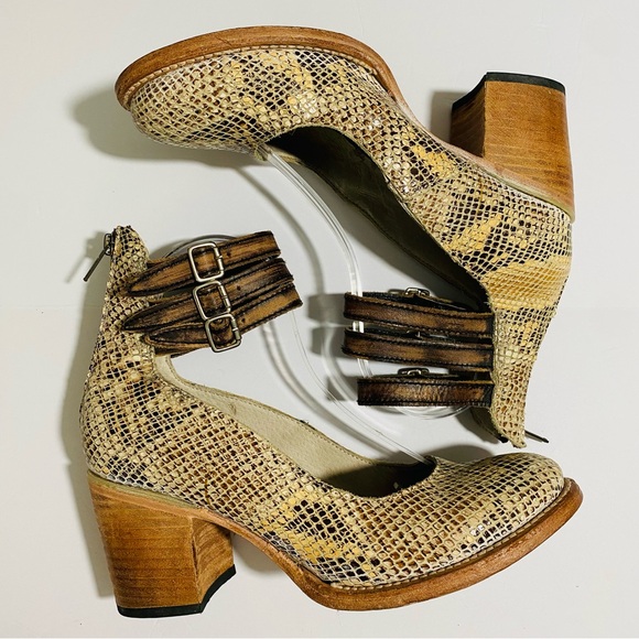 Womens FreeBird Steven Randi Leather Python Strappy Block Heel 8 Boho Western - Picture 2 of 11